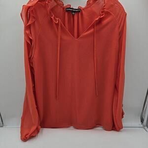 CATHERINE MALANDRINO Red Cabernet Split Neck V-Neck Long Sleeve Boho‎ Blouse M